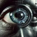 Graphic image showing a human eye and a robotic eye to contrast the differences in the two.