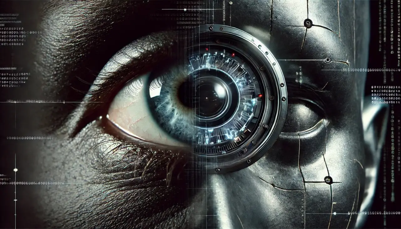 Graphic image showing a human eye and a robotic eye to contrast the differences in the two.